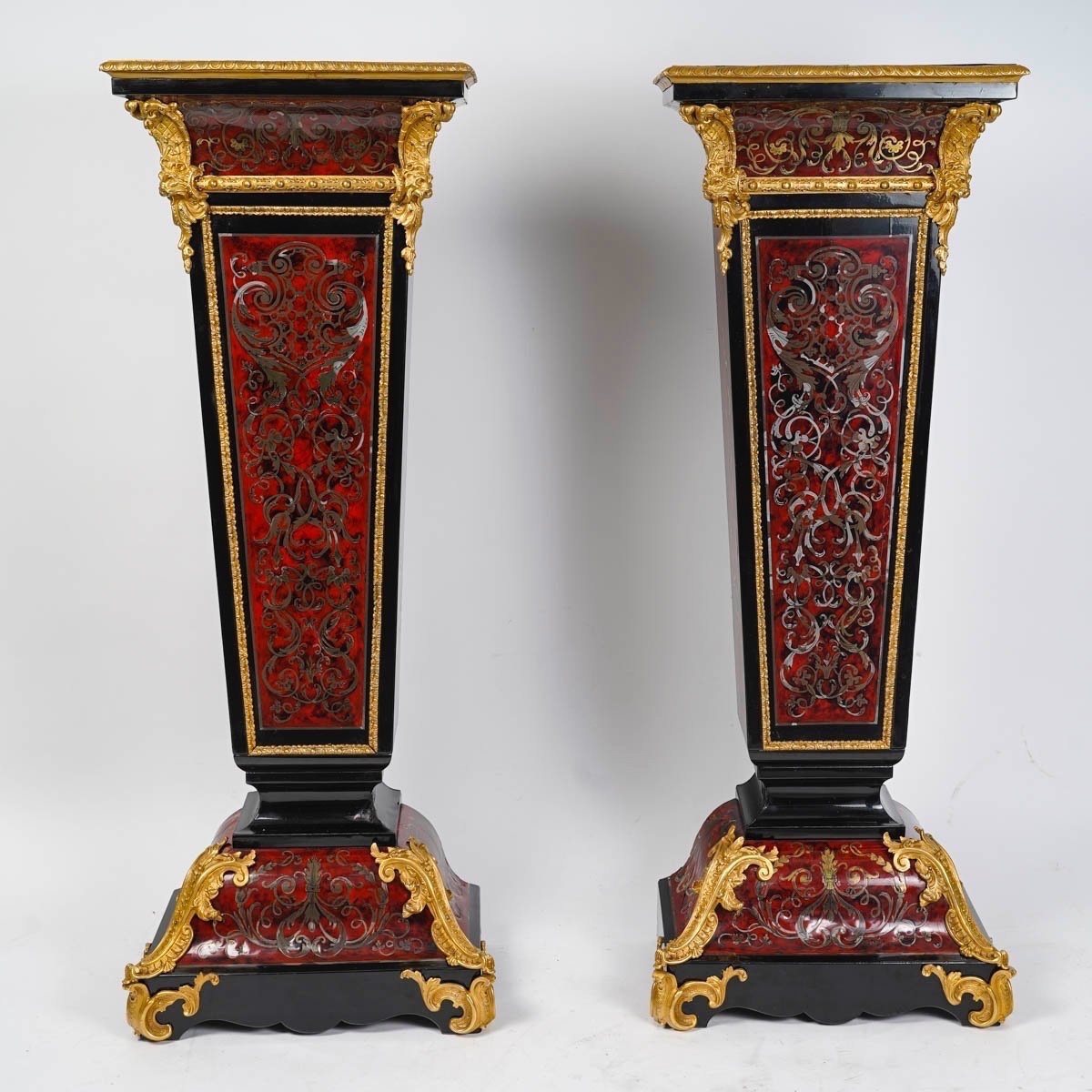 PAIRE DE COLONNES D’ÉPOQUE NAPOLÉON III - MARQUETERIE BOULLE – 19E SIÈCLE