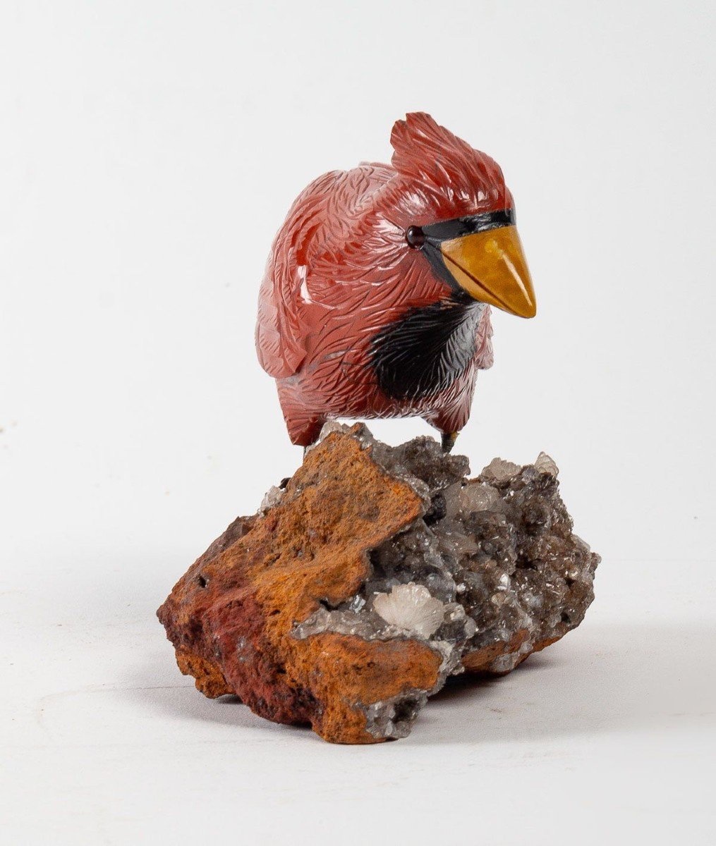 OISEAU EN MARBRE SUR BASE EN CALCITE, 20E SIÈCLE-photo-1