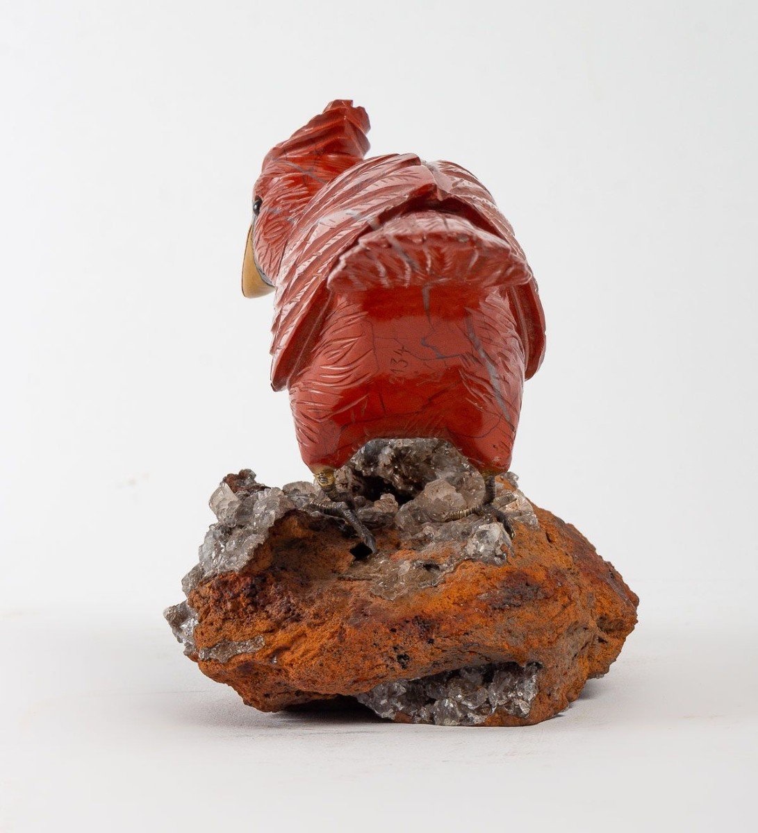 OISEAU EN MARBRE SUR BASE EN CALCITE, 20E SIÈCLE-photo-5