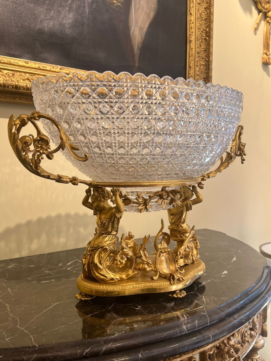 GRANDE COUPE EN CRISTAL DE BACCARAT ET BRONZE DORÉ, STYLE NAPOLÉON III-photo-2