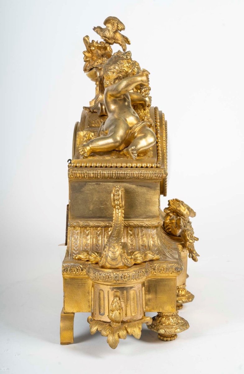 PENDULE EN BRONZE DORÉ ET PLAQUES DE PORCELAINE, 19ᵉ SIÈCLE-photo-4