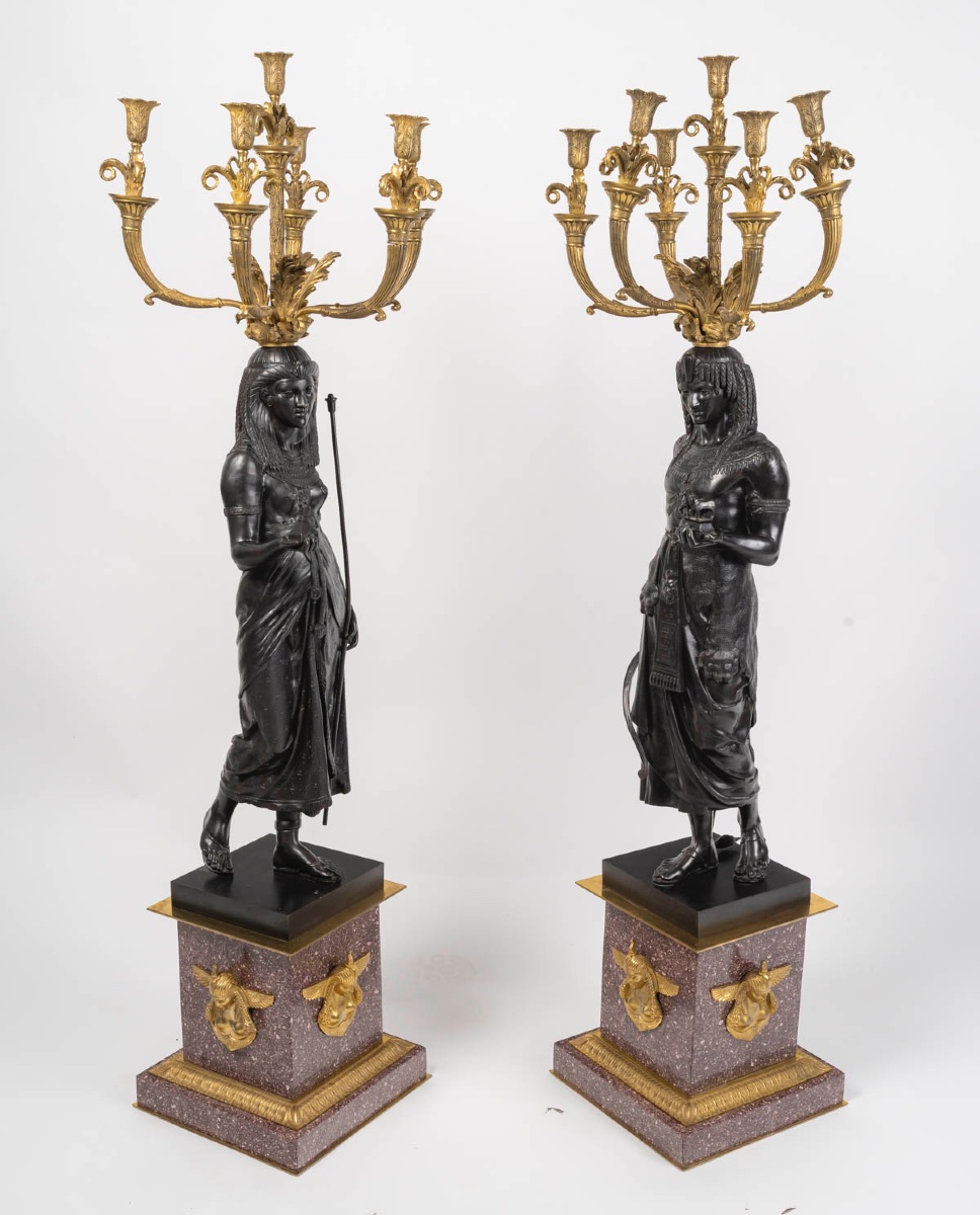 Pair Of Egyptian-style Empire Candelabra – émile Louis Picault – 19th Century -photo-4