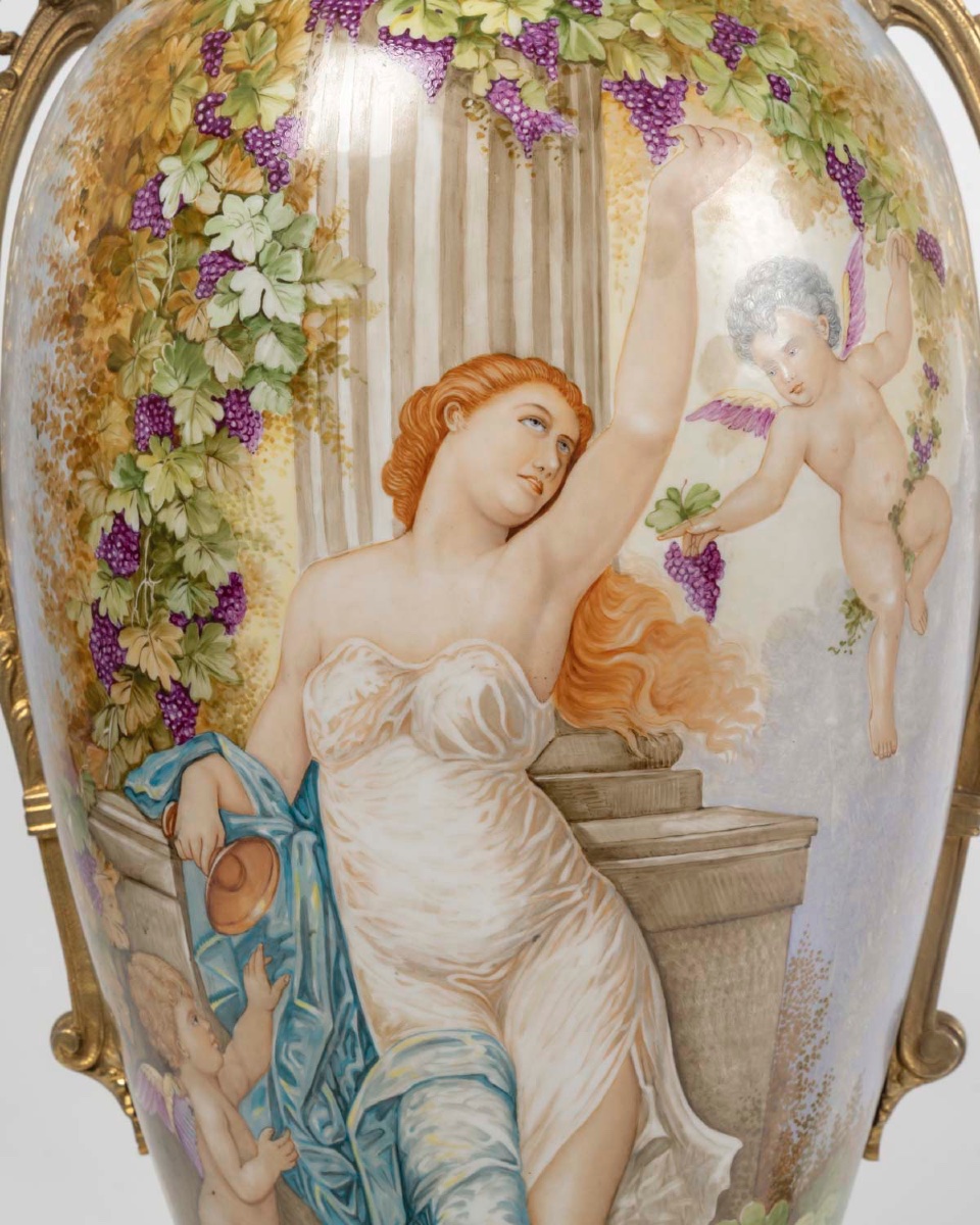 Pair Of Monumental Sèvres Porcelain Vases – Gilded Bronze, 19th Century-photo-2
