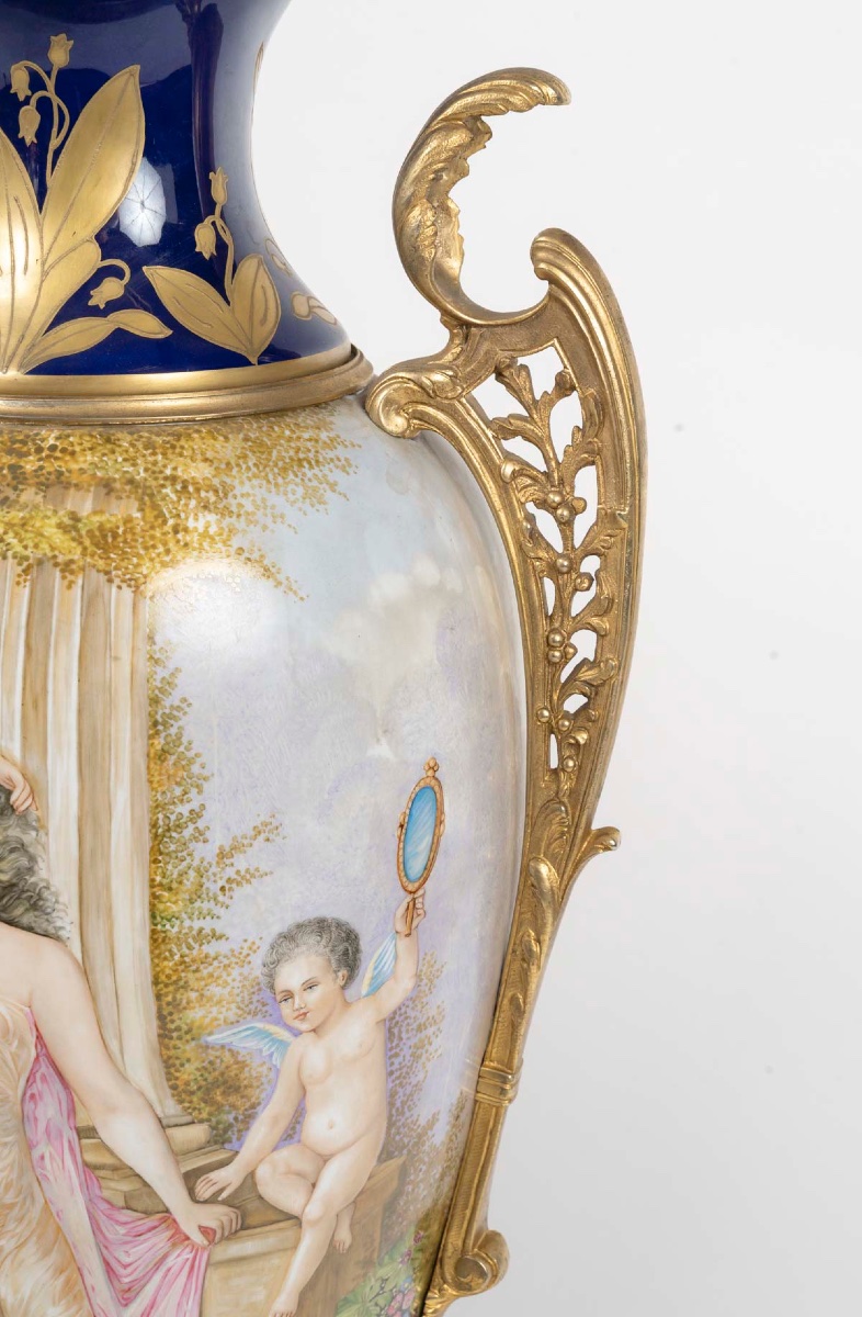Pair Of Monumental Sèvres Porcelain Vases – Gilded Bronze, 19th Century-photo-5
