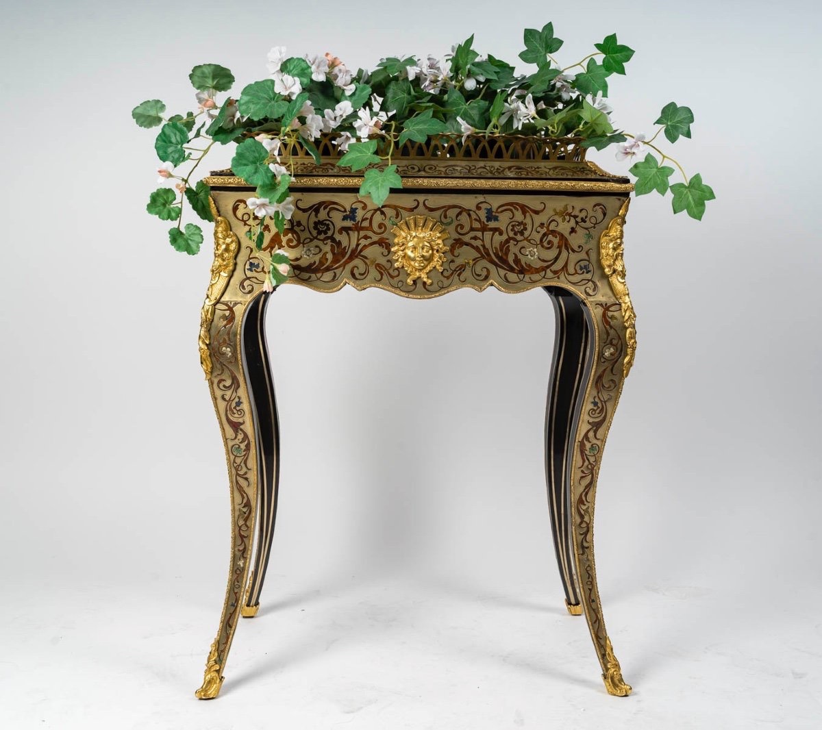 Pair Of Planters In Polychrome Boulle Marquetry, 19th Century-photo-2
