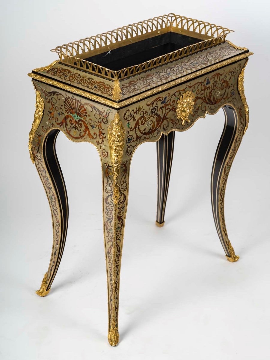 Pair Of Planters In Polychrome Boulle Marquetry, 19th Century-photo-3