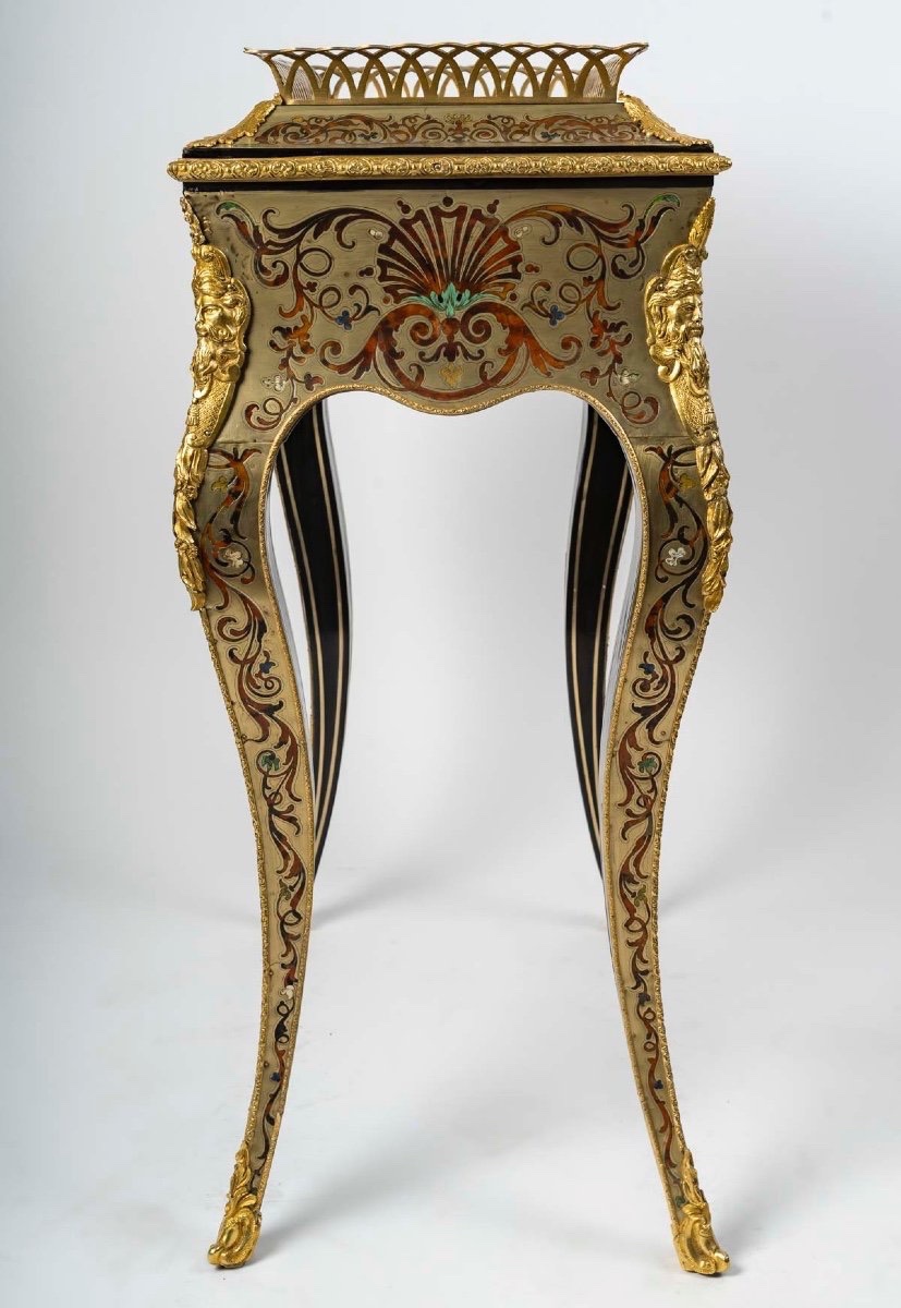 Pair Of Planters In Polychrome Boulle Marquetry, 19th Century-photo-3