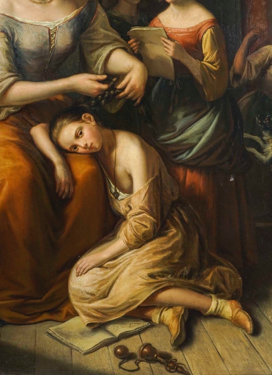 Family Scene In The 19th Century – Oil On Canvas-photo-1