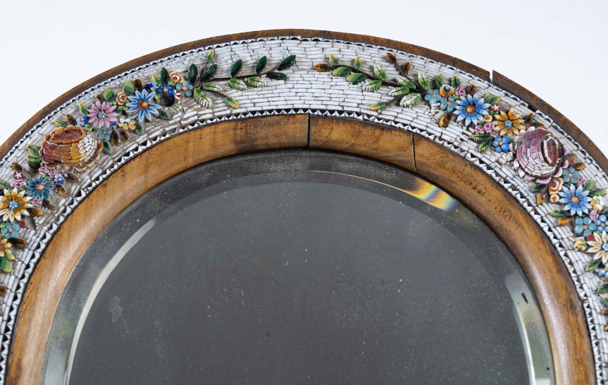 Miroir en fer à cheval en micro-mosaïque italienne, 19e siècle-photo-3