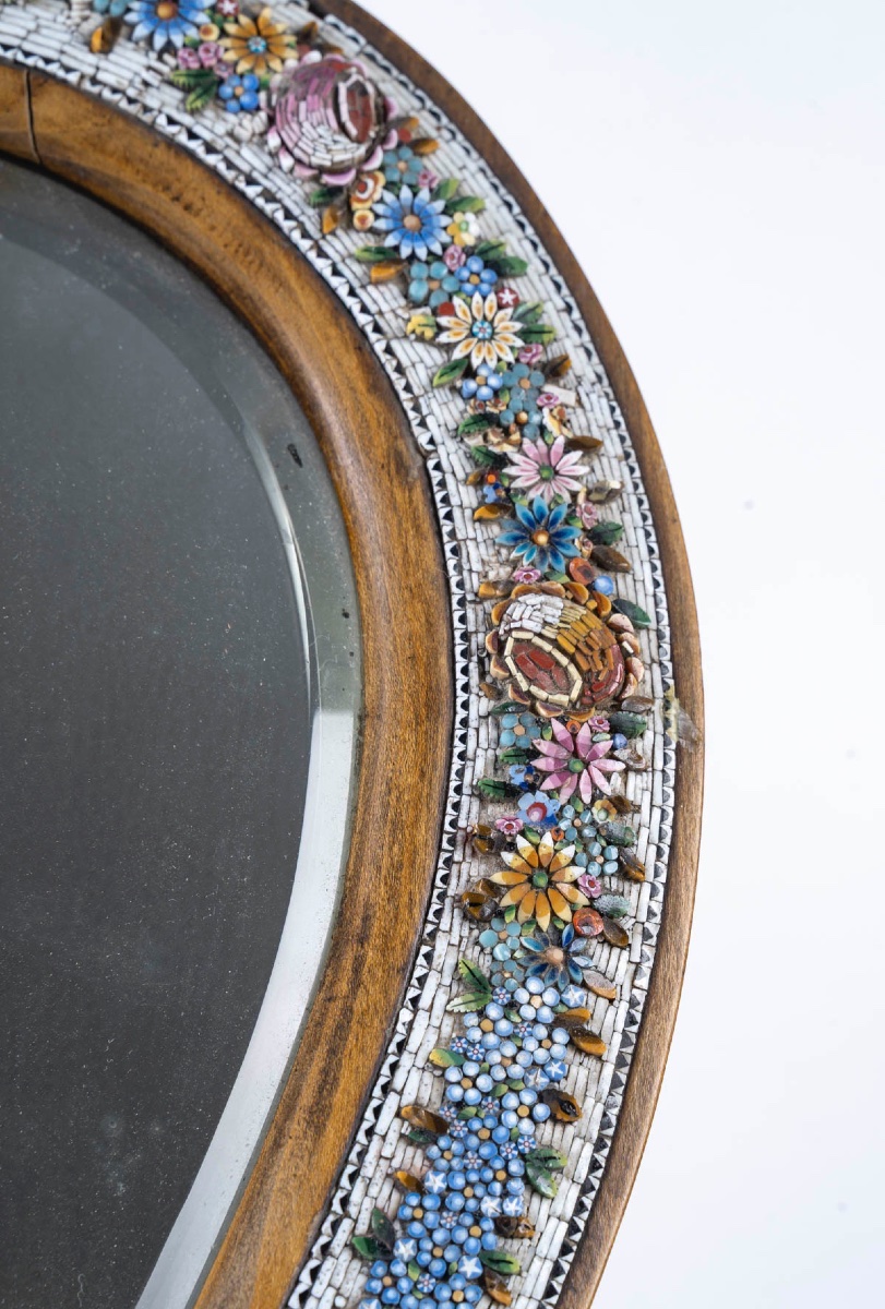Miroir en fer à cheval en micro-mosaïque italienne, 19e siècle-photo-1