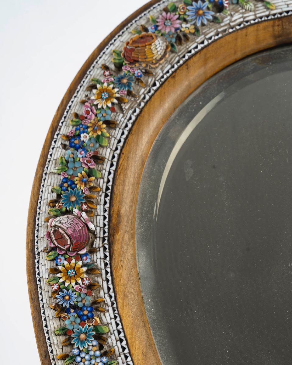 Miroir en fer à cheval en micro-mosaïque italienne, 19e siècle-photo-2