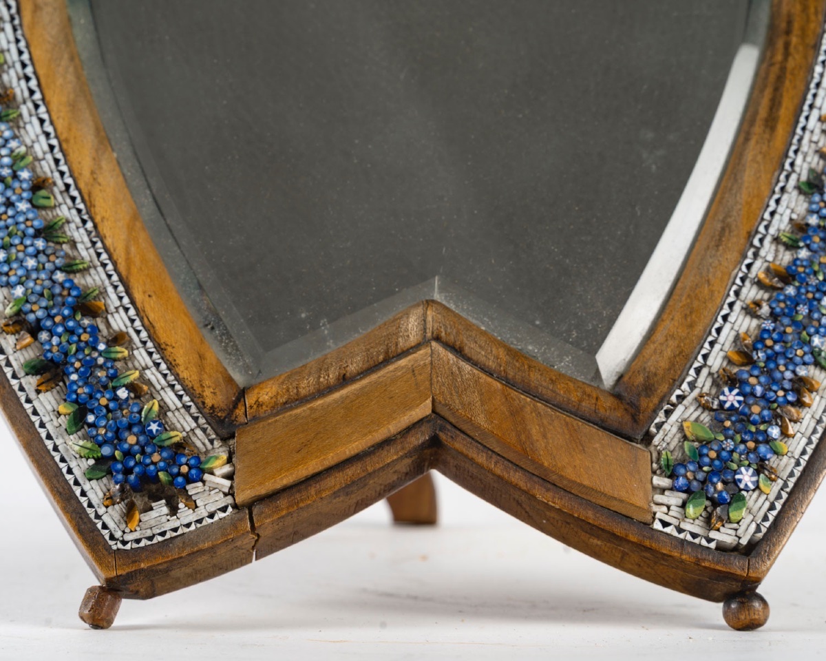 Miroir en fer à cheval en micro-mosaïque italienne, 19e siècle-photo-3