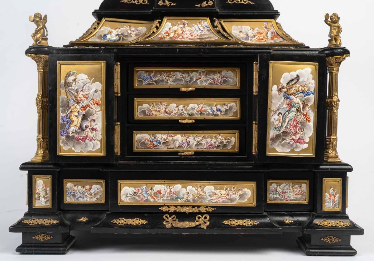 Cabinet en ébène aux émaux de Vienne, 19eme siècle -photo-4