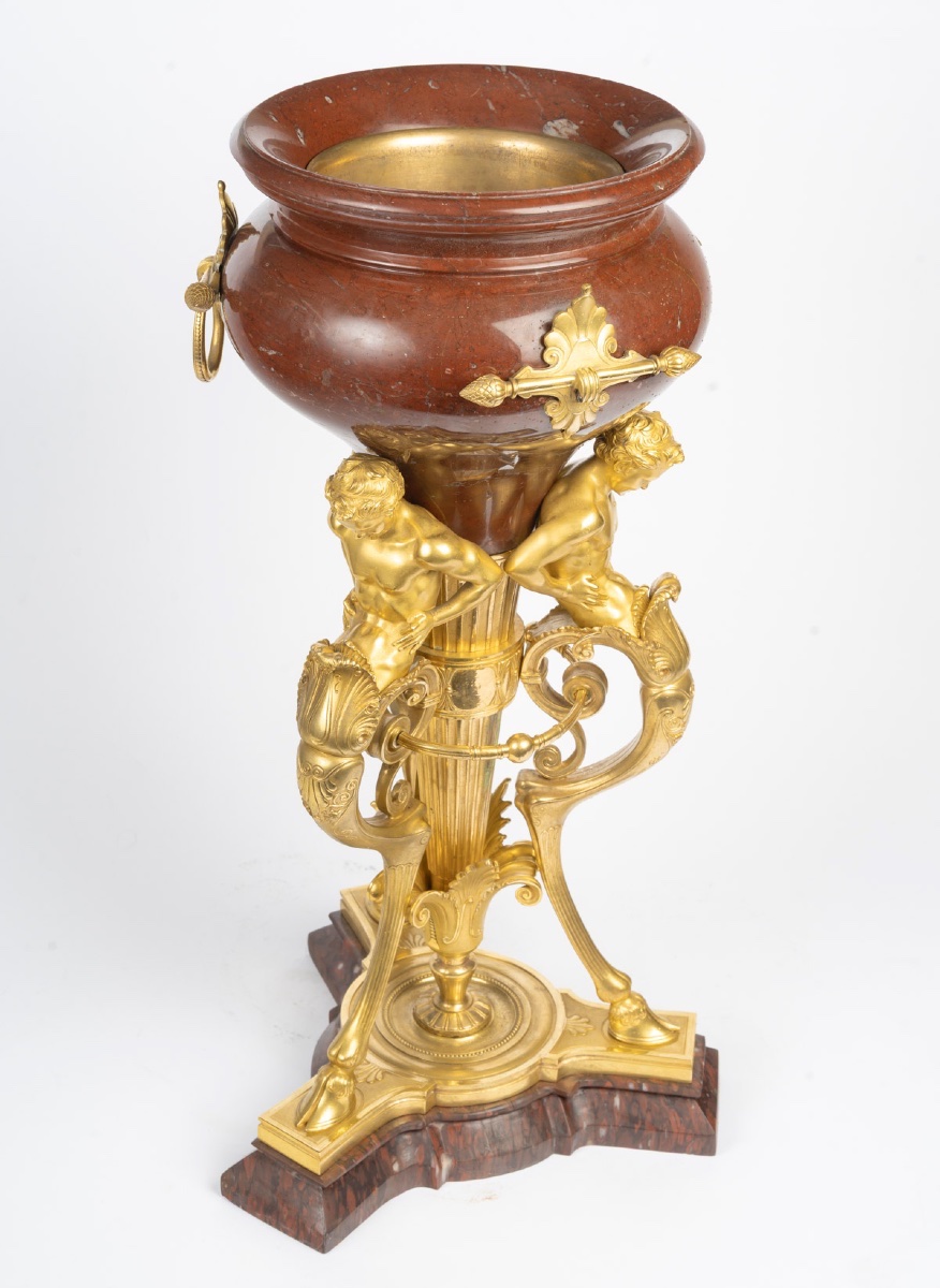 Coupe d’ornement en bronze doré et marbre rouge – Époque Napoléon III, 19ᵉ siècle-photo-2