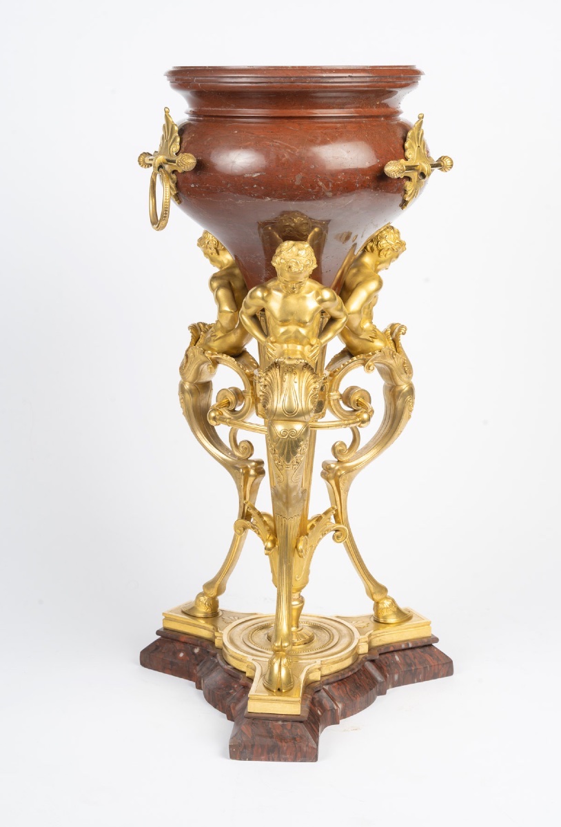 Coupe d’ornement en bronze doré et marbre rouge – Époque Napoléon III, 19ᵉ siècle-photo-3