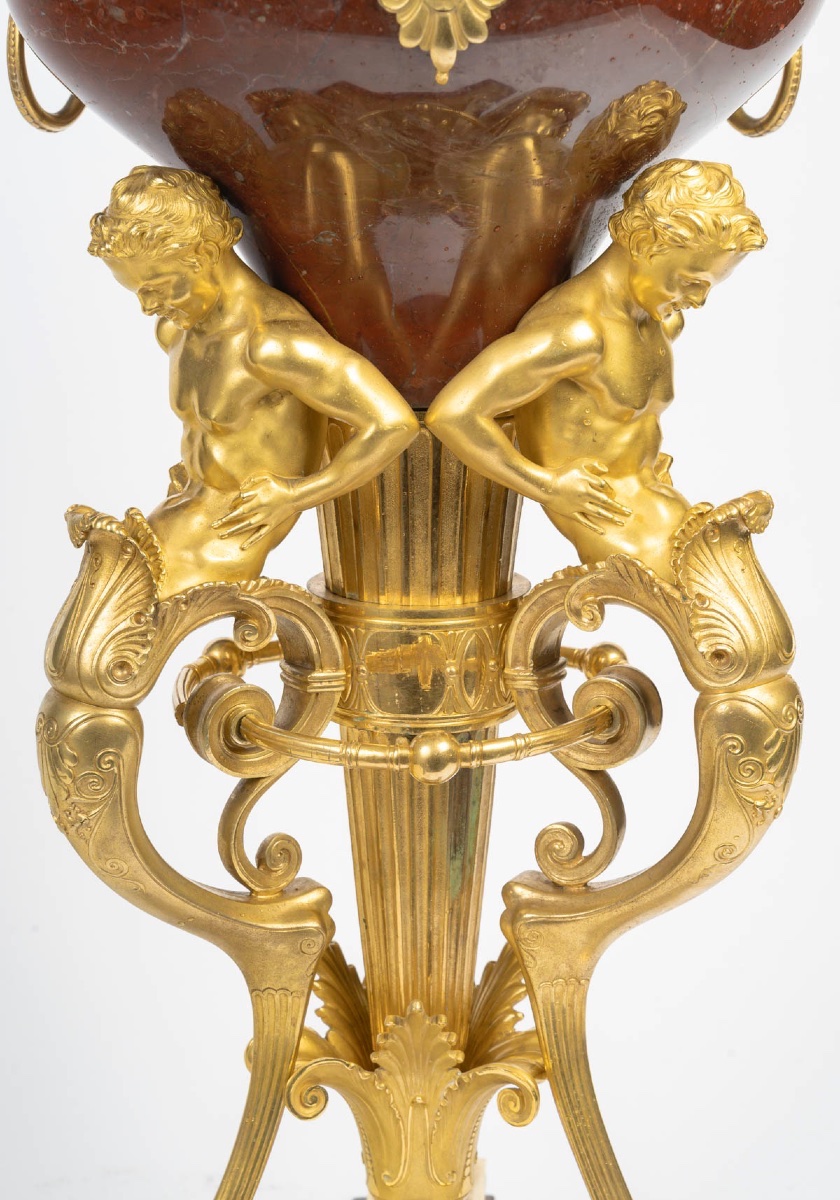 Coupe d’ornement en bronze doré et marbre rouge – Époque Napoléon III, 19ᵉ siècle-photo-4