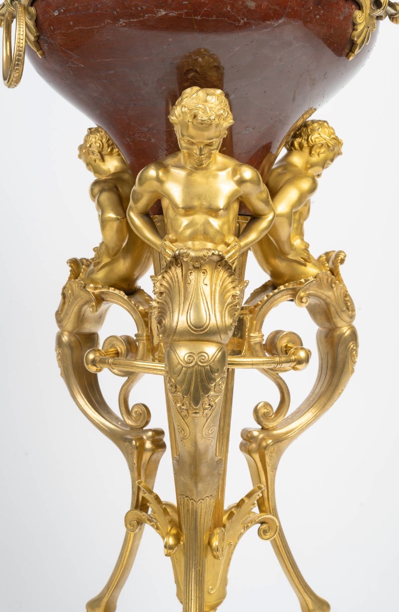Coupe d’ornement en bronze doré et marbre rouge – Époque Napoléon III, 19ᵉ siècle-photo-3