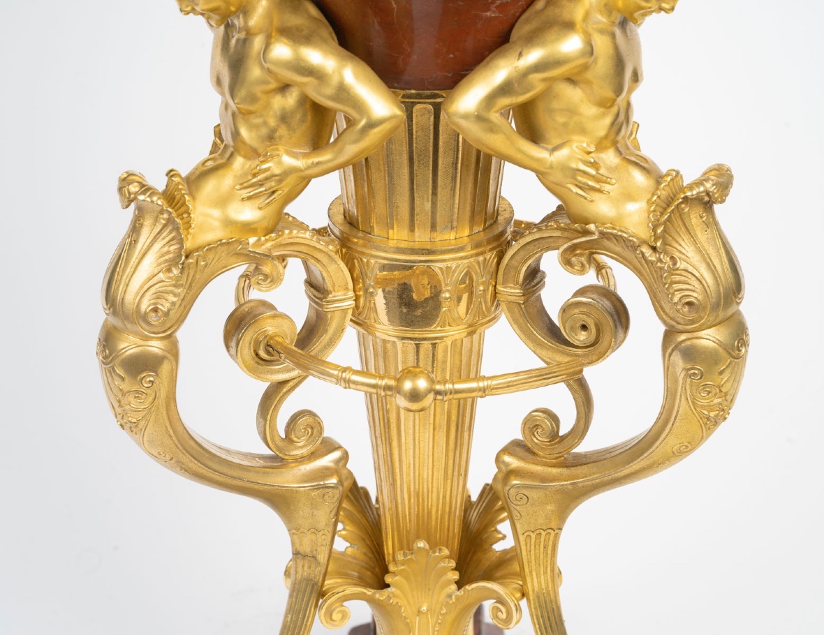 Coupe d’ornement en bronze doré et marbre rouge – Époque Napoléon III, 19ᵉ siècle-photo-4