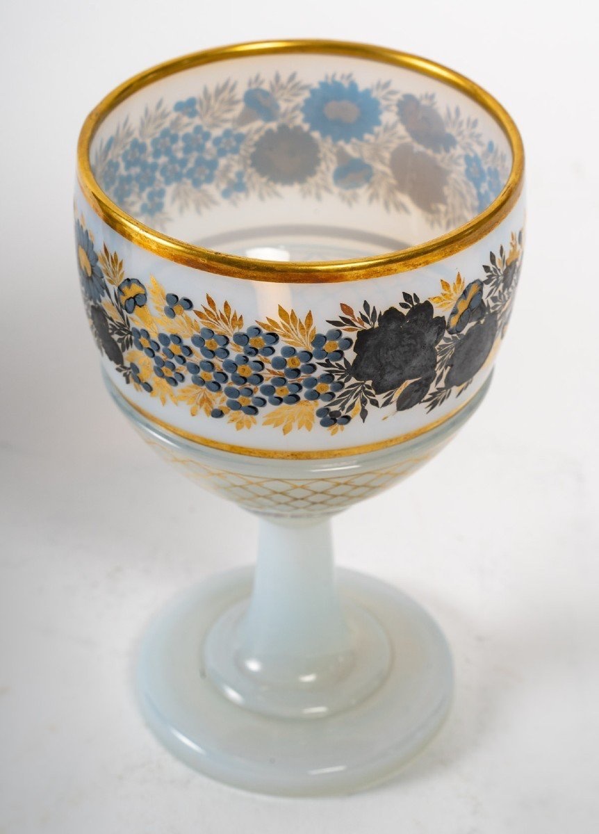 White Opaline Set, Charles X Style, With Gold-enameled Decoration-photo-4
