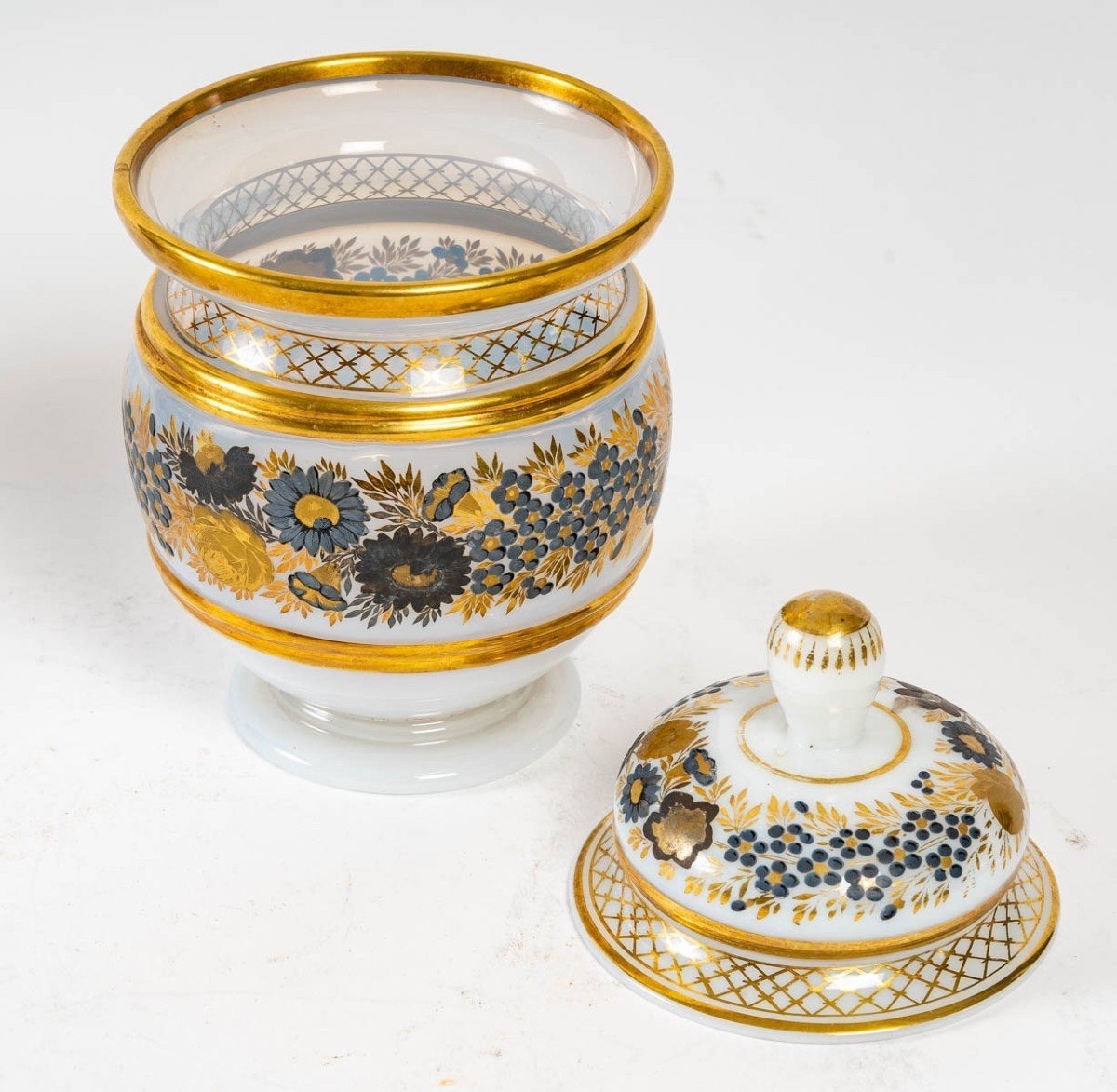White Opaline Set, Charles X Style, With Gold-enameled Decoration-photo-1