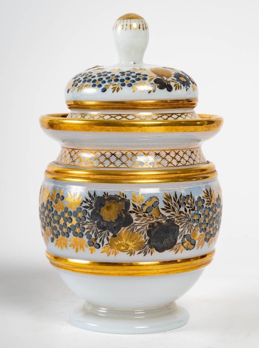 White Opaline Set, Charles X Style, With Gold-enameled Decoration-photo-3