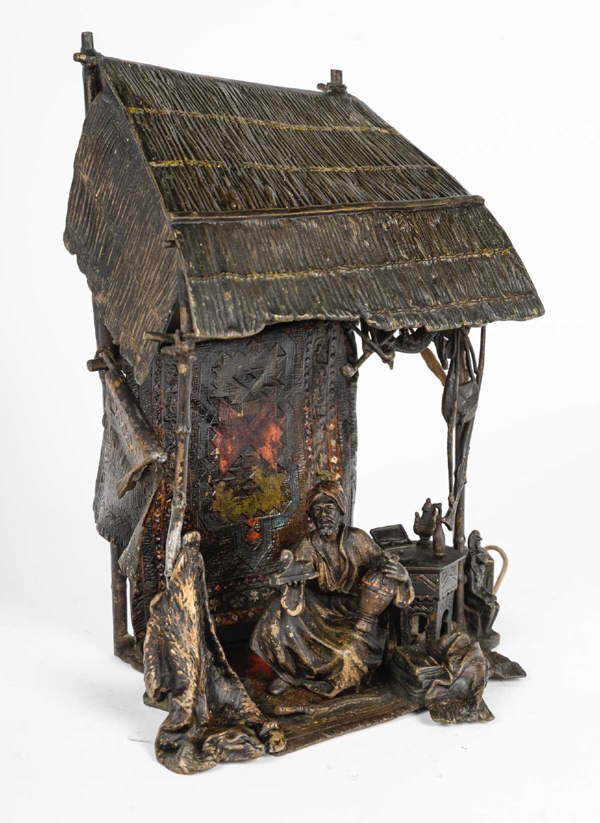 Oriental-style Bronze Lamp Signed By Franz Bergman – 19th Century