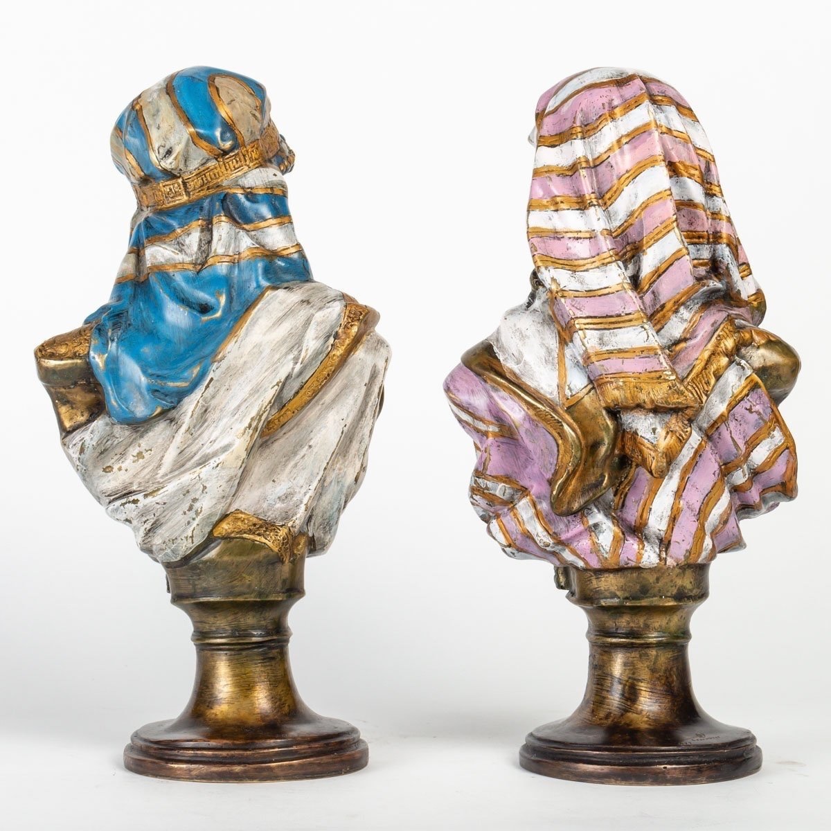 Pair Of Polychrome Viennese Bronzes Signed Bergman – Orientalist Busts-photo-2