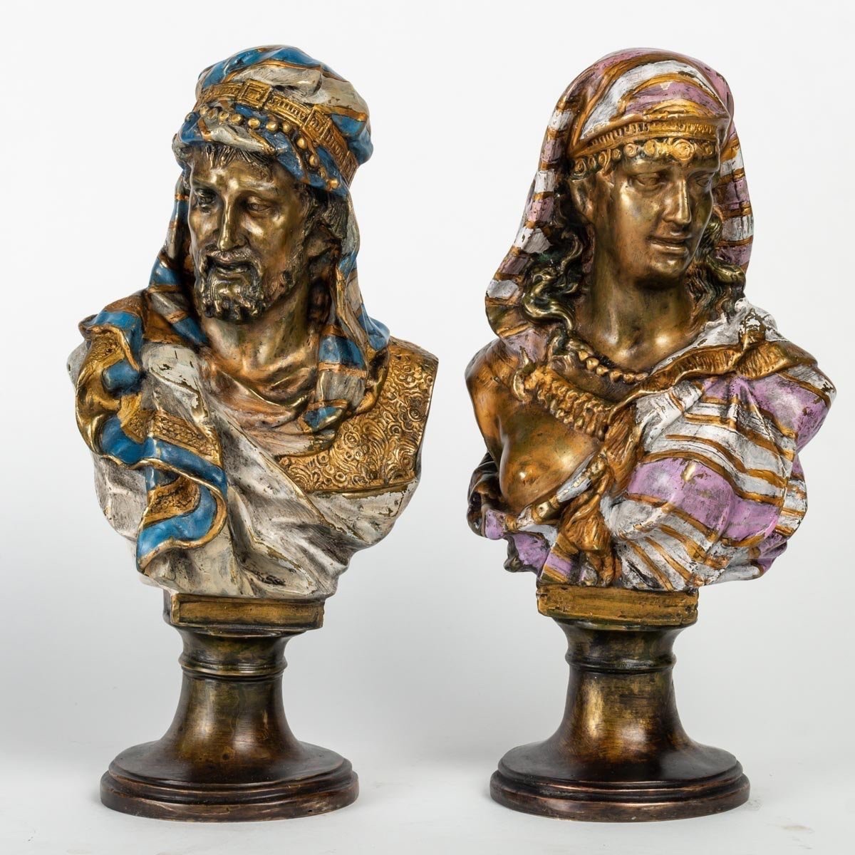 Pair Of Polychrome Viennese Bronzes Signed Bergman – Orientalist Busts