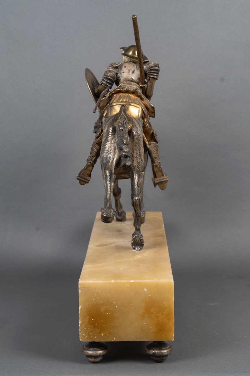 Don Quichotte à cheval en bronze, ivoire et onyx-photo-7
