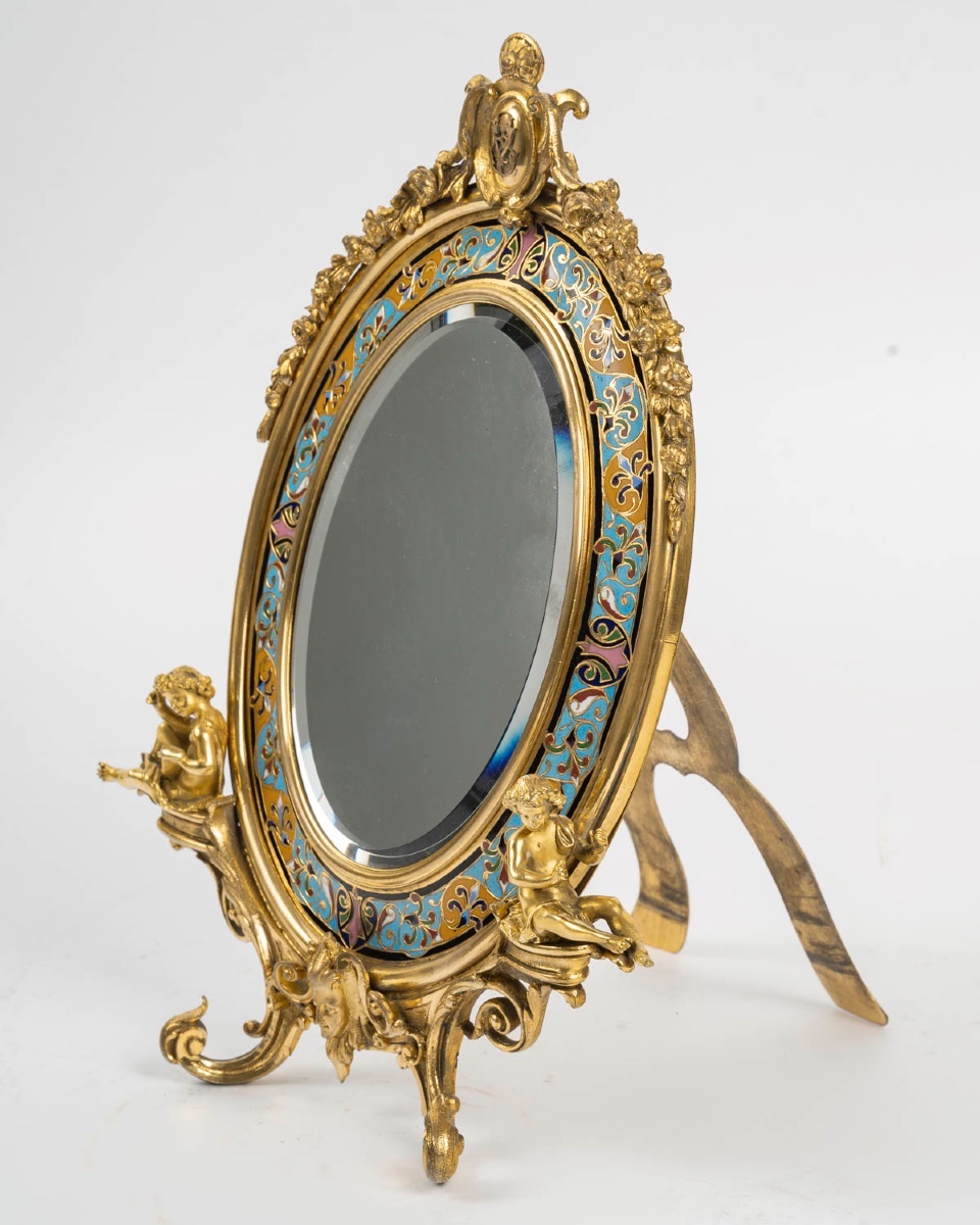 Gilded Bronze Table Mirror With Cloisonné Enamel – 19th Century-photo-2