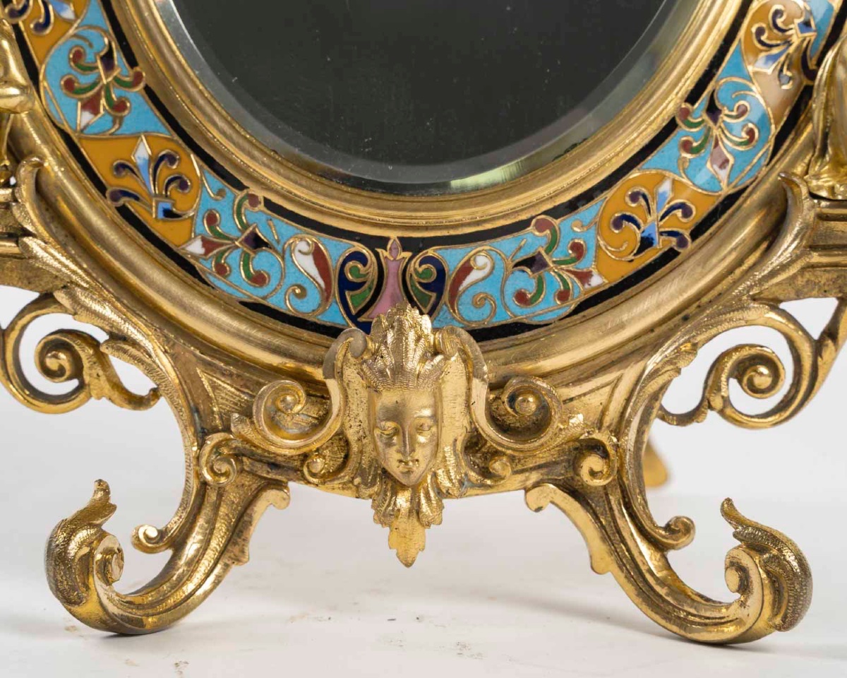 Gilded Bronze Table Mirror With Cloisonné Enamel – 19th Century-photo-4