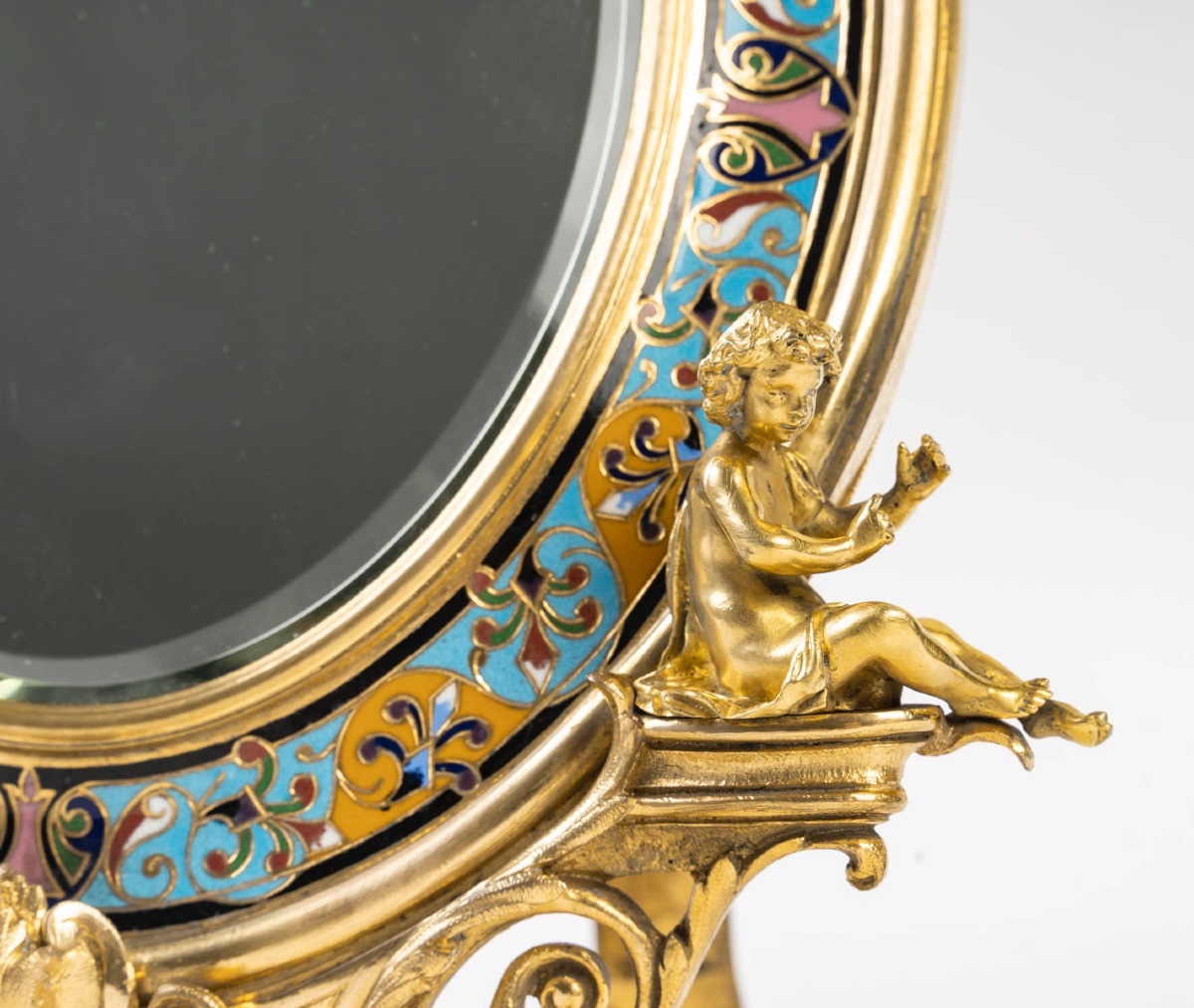 Gilded Bronze Table Mirror With Cloisonné Enamel – 19th Century-photo-1