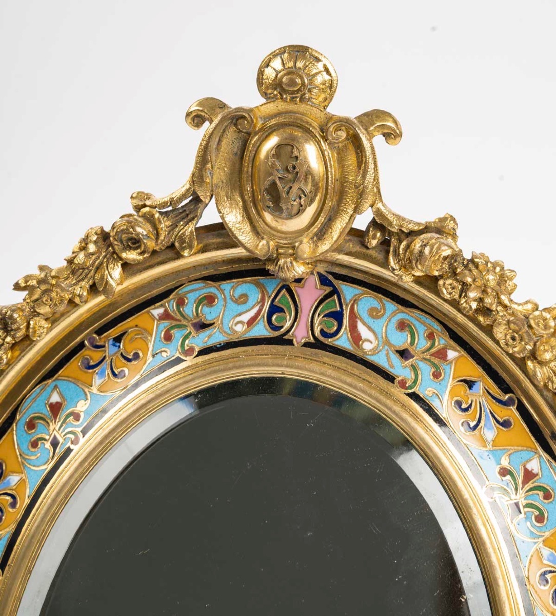 Gilded Bronze Table Mirror With Cloisonné Enamel – 19th Century-photo-3