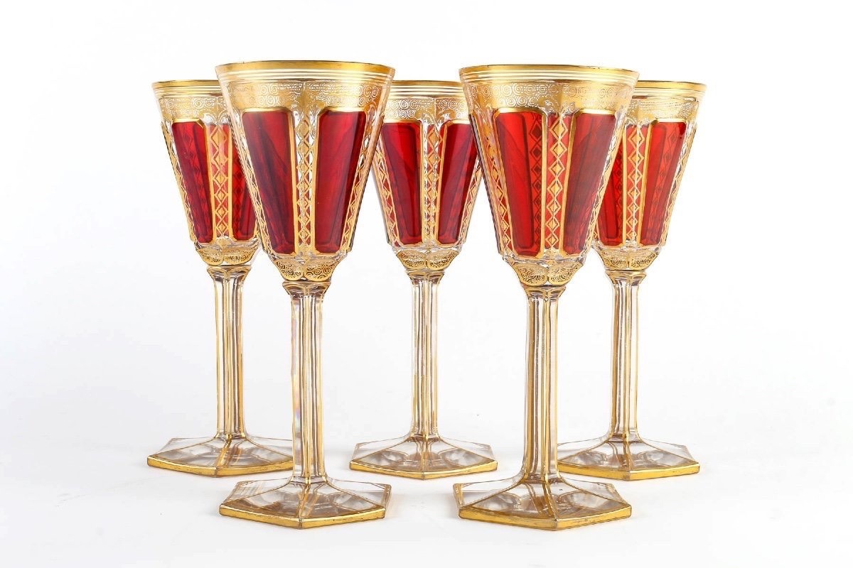 Set Of 5 Enameled And Gilded Bohemian Glasses, 19th Century.-photo-2