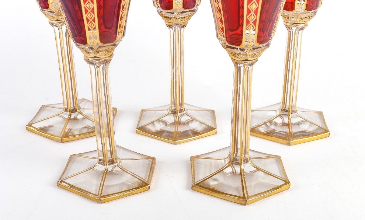 Set Of 5 Enameled And Gilded Bohemian Glasses, 19th Century.-photo-3