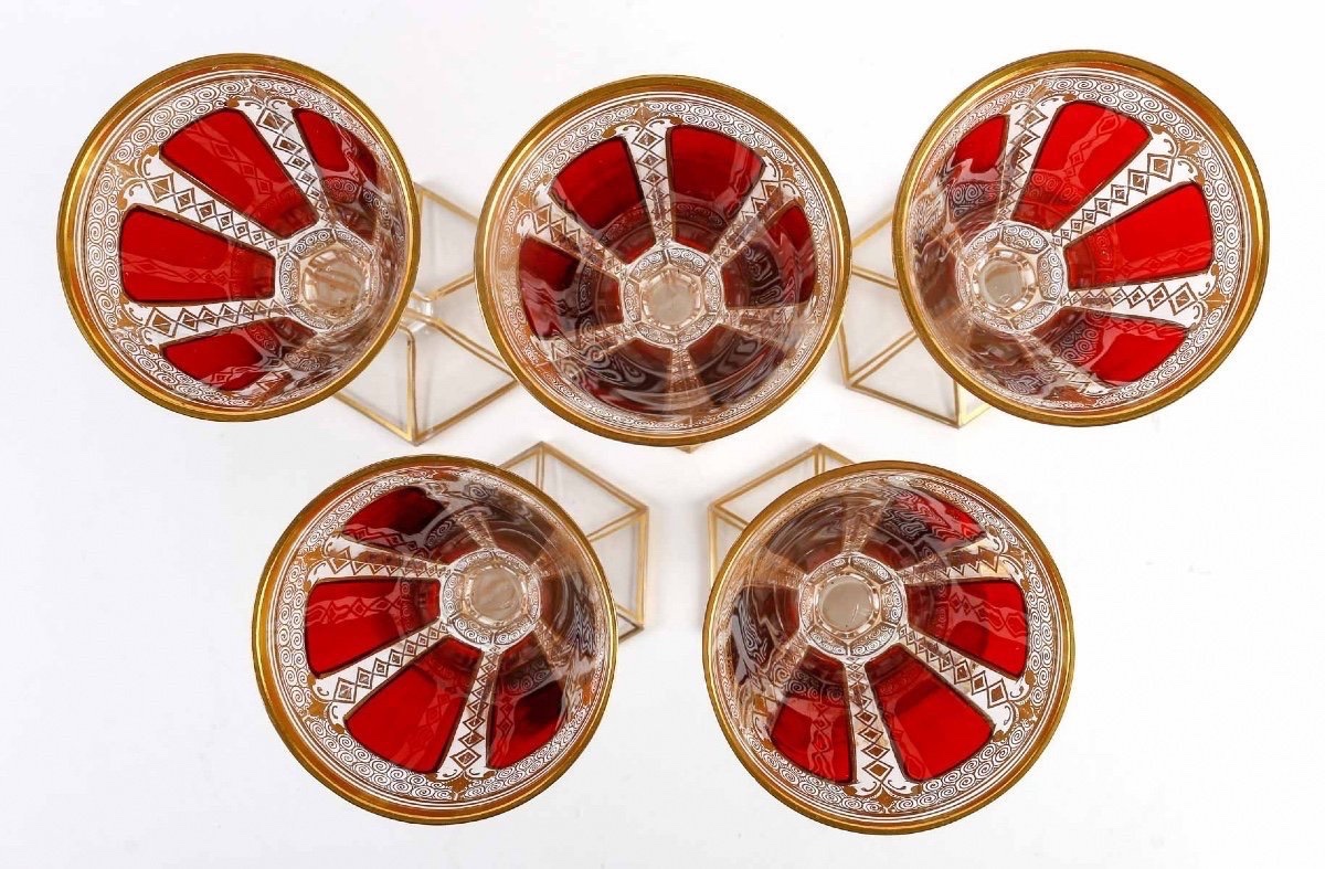 Set Of 5 Enameled And Gilded Bohemian Glasses, 19th Century.-photo-4