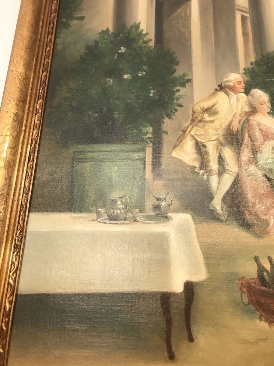 Painting - Romantic Scene In A Park – Oil On Canvas, 19th Century-photo-1