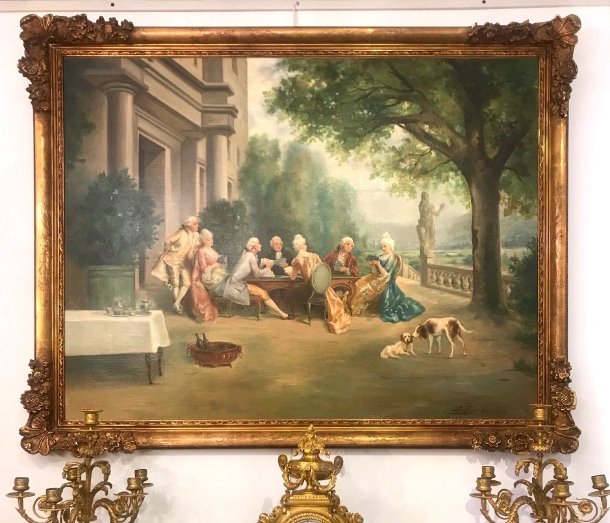 Painting - Romantic Scene In A Park – Oil On Canvas, 19th Century