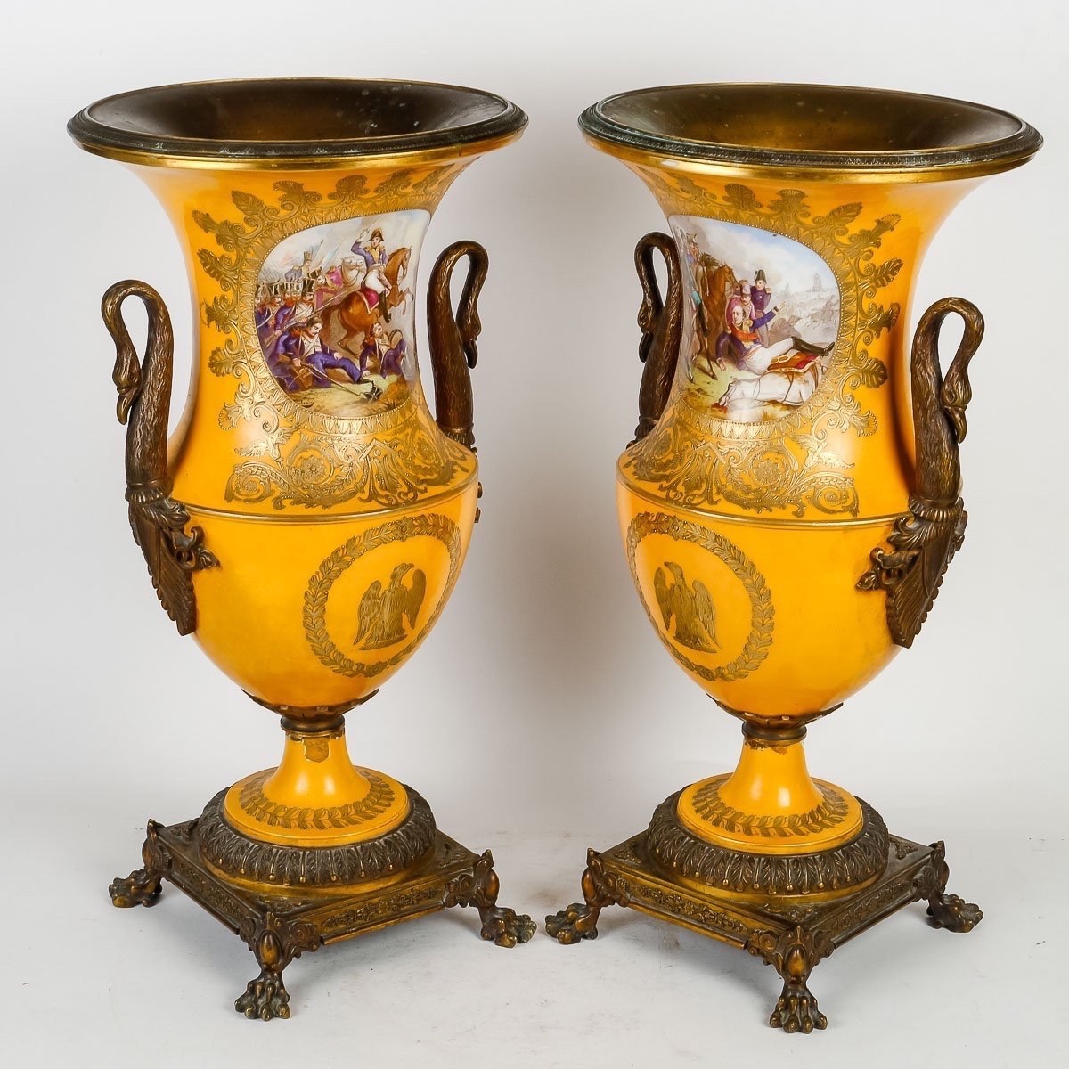  Sèvres Porcelain Vases—battle Scenes, Signed Poitevin-photo-2