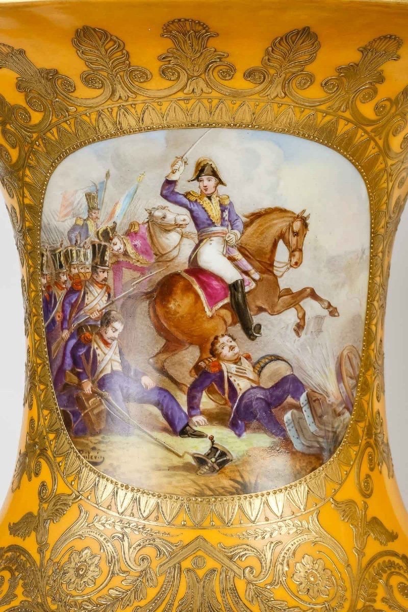  Sèvres Porcelain Vases—battle Scenes, Signed Poitevin-photo-3