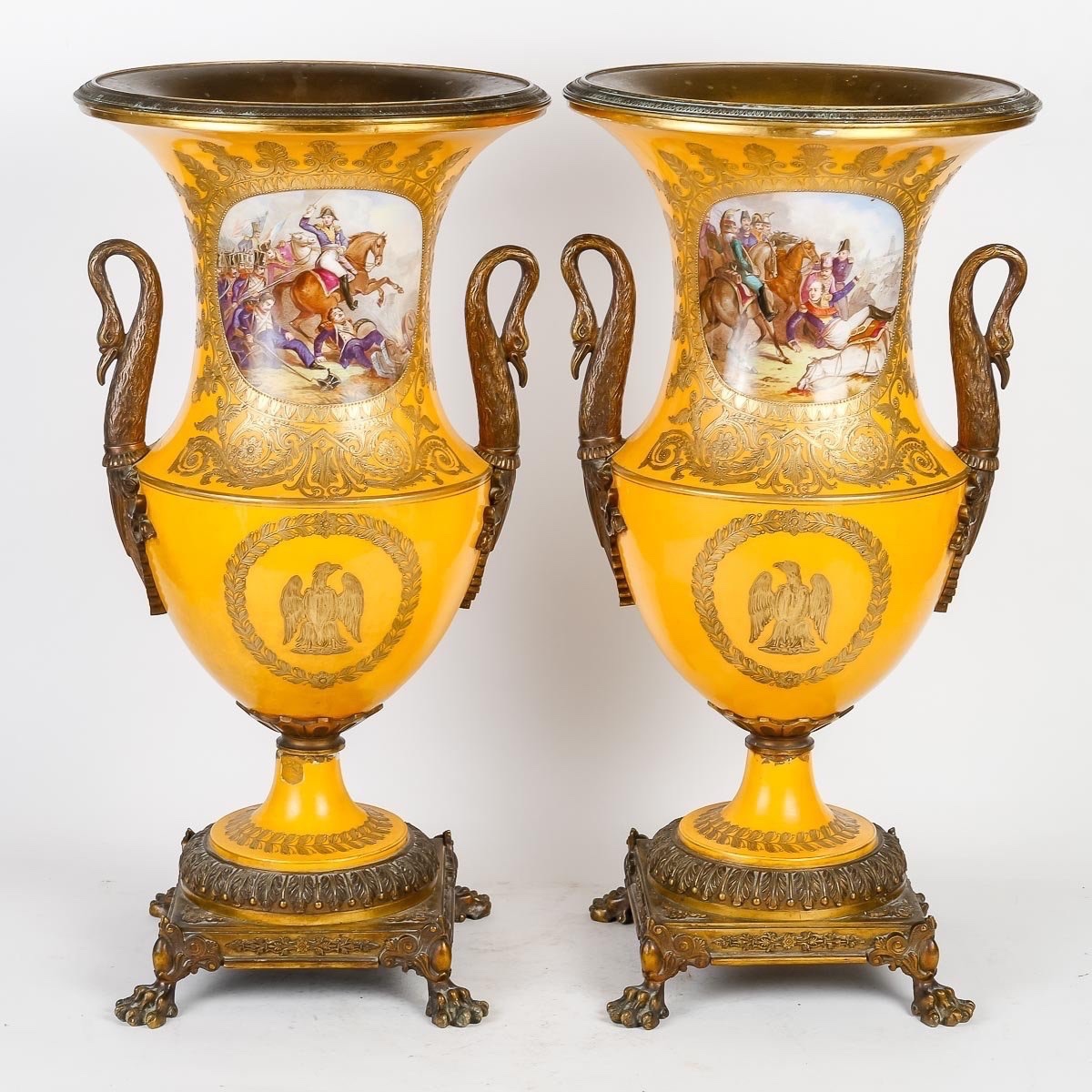  Sèvres Porcelain Vases—battle Scenes, Signed Poitevin
