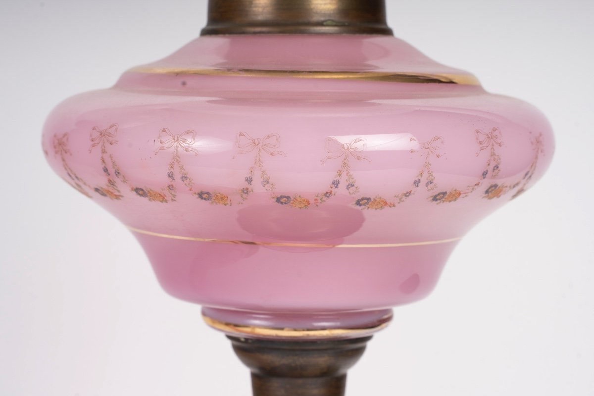 Pair Of Pink Opaline Oil Lamps – 19th Century-photo-4