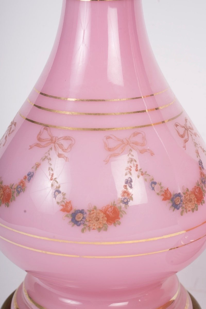 Pair Of Pink Opaline Oil Lamps – 19th Century-photo-1