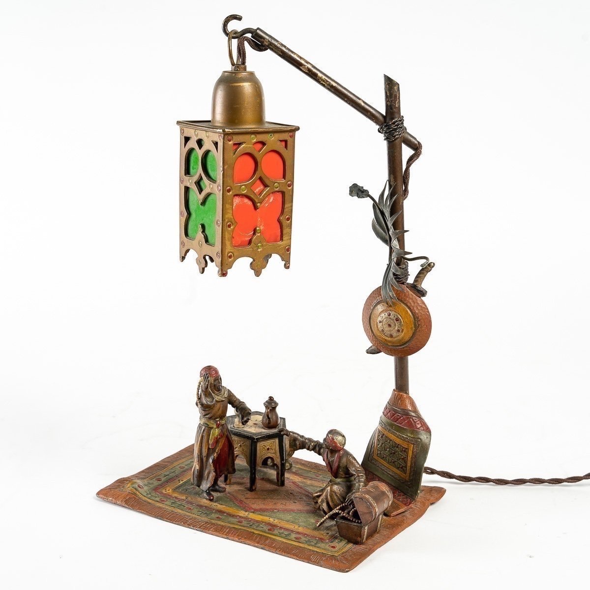 Vienna Bronze Lantern With Green Opaline Glass – From The 1800s -photo-2
