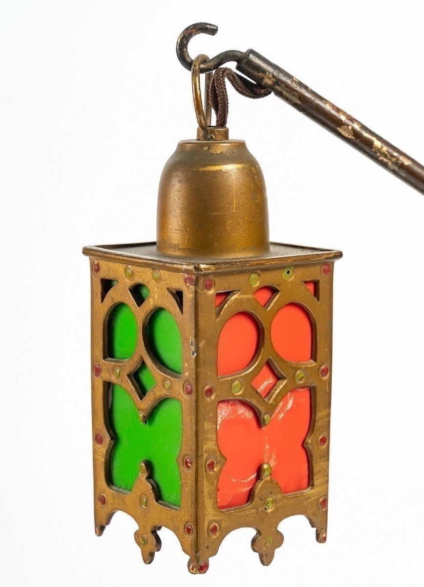 Vienna Bronze Lantern With Green Opaline Glass – From The 1800s -photo-3