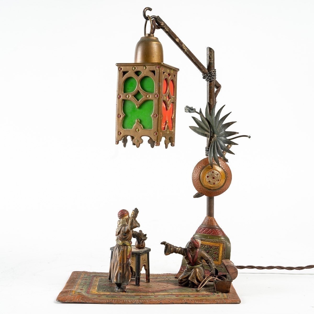 Vienna Bronze Lantern With Green Opaline Glass – From The 1800s -photo-1