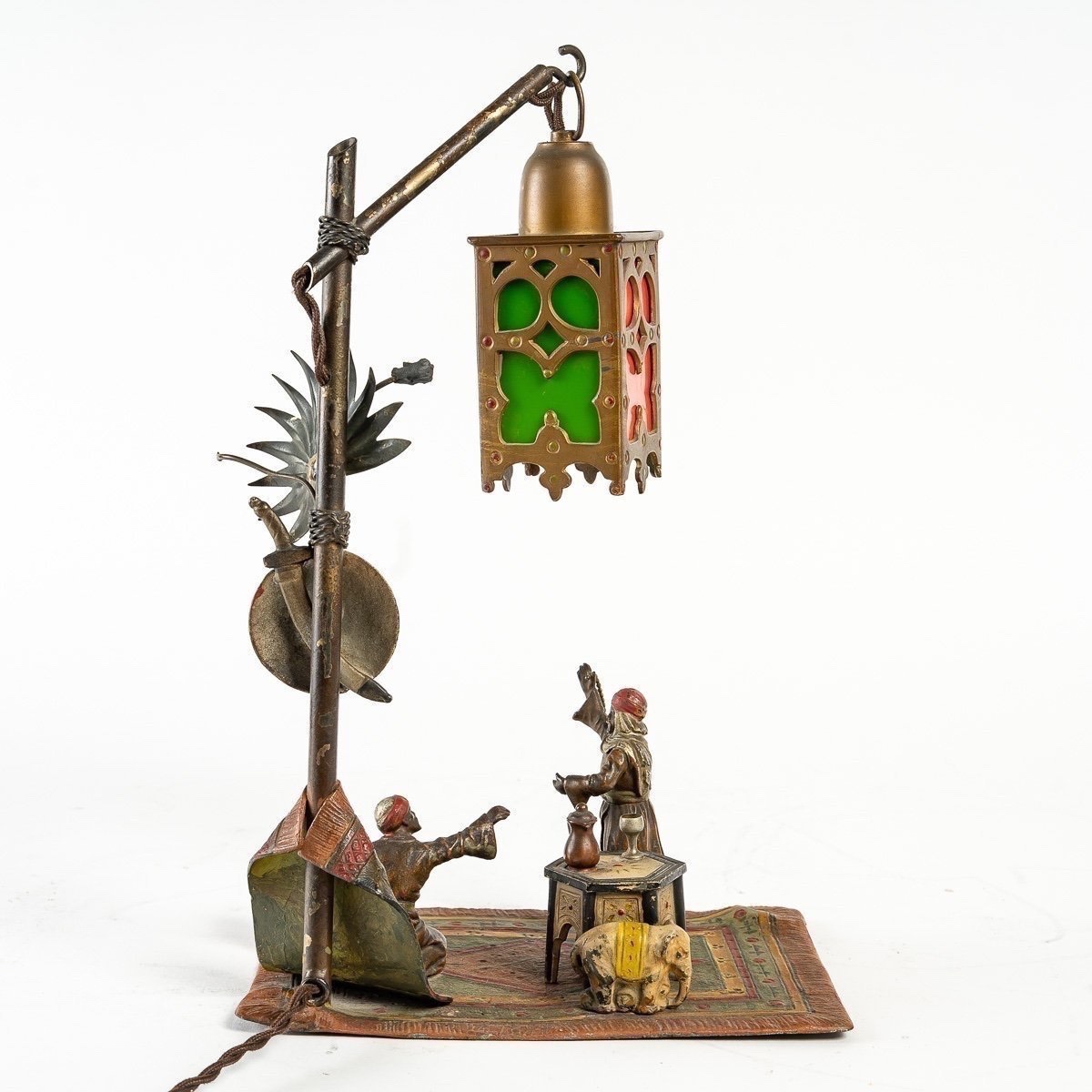 Vienna Bronze Lantern With Green Opaline Glass – From The 1800s -photo-2