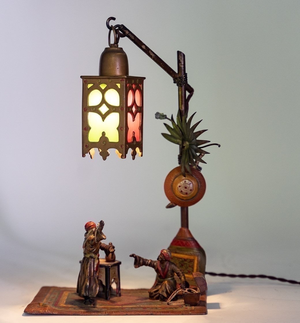 Vienna Bronze Lantern With Green Opaline Glass – From The 1800s 