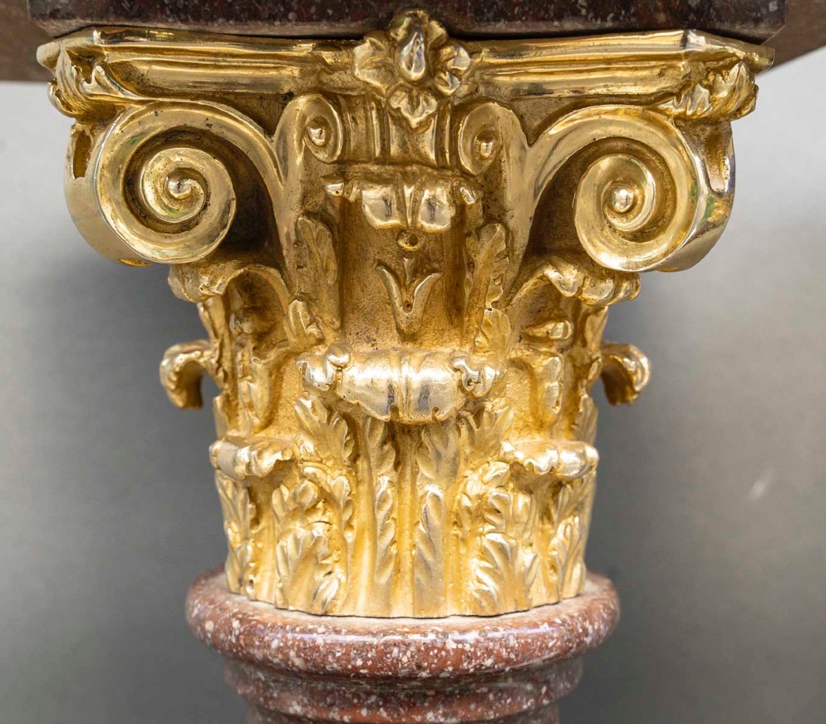 Pair Of Porphyry Marble And Gilded Bronze Columns – 19th Century-photo-4