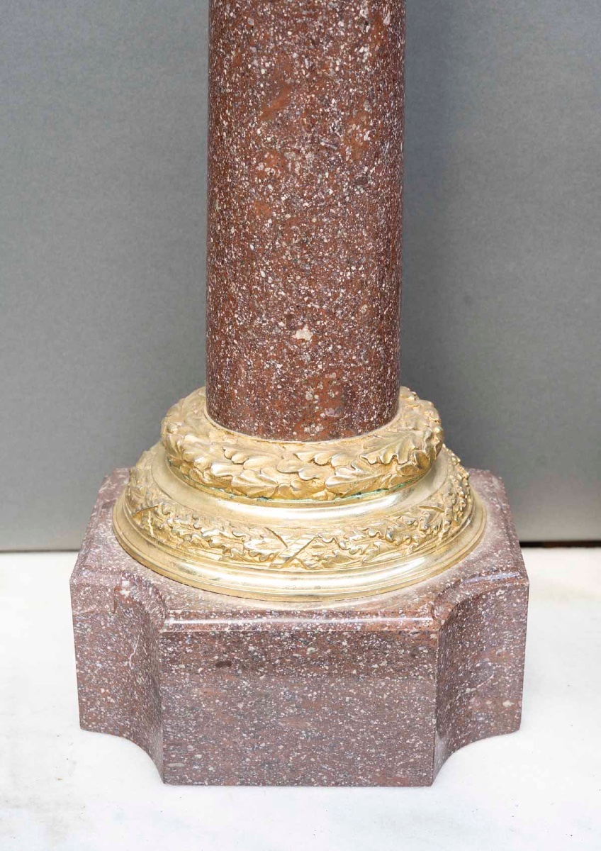 Pair Of Porphyry Marble And Gilded Bronze Columns – 19th Century-photo-1